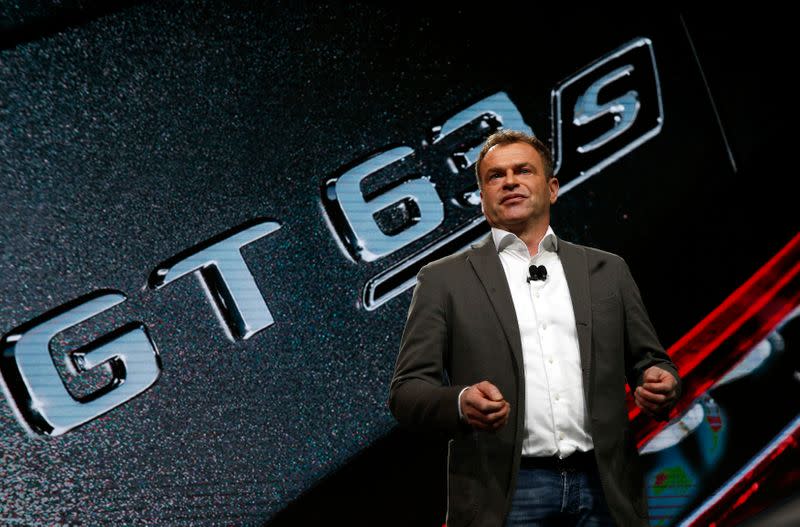 Mercedes-AMG's Moers speaks during the presentation of the GT 63S at the New York Auto Show in New York