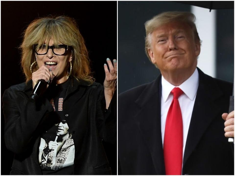 The musician Chrissie Hynde performs in concert in 2016, and Donald Trump in February 2020: Ethan Miller/Alex Wong/Getty Images