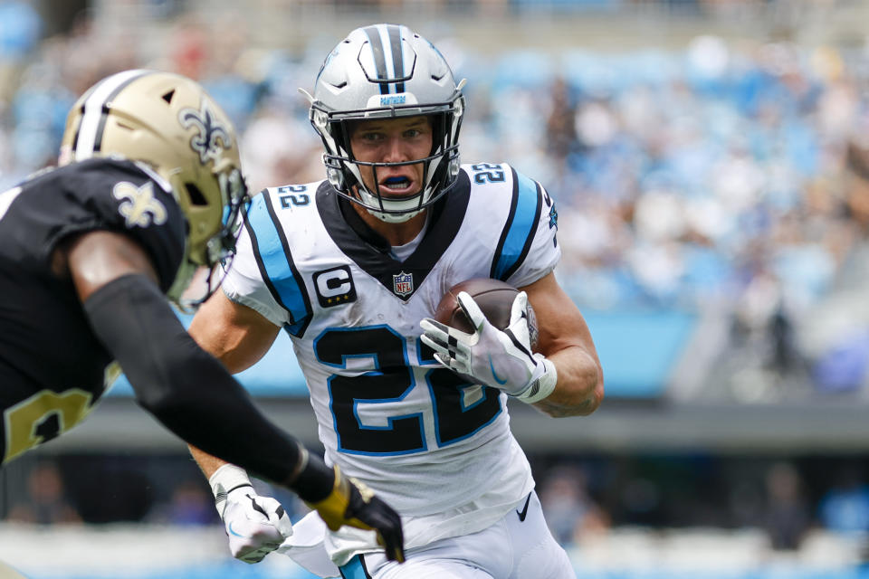 Carolina Panthers running back Christian McCaffrey haa helped his team to start this season 2-0. (AP Photo/Nell Redmond)