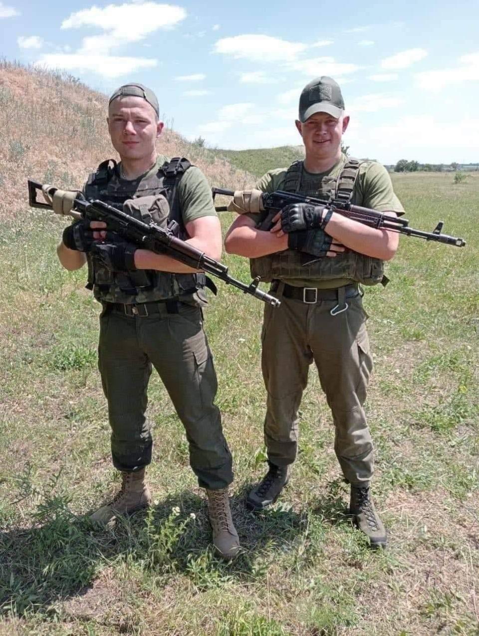 Military recipients of Ikos combat boots stand for a picture somewhere near Lysychansk, Ukraine. The picture was received in mid-June 2022 by a Slater woman who's been sending money to Ikos, a Ukrainian shoe company where a friend works, which has been working to supply Ukrainian forces fighting against Russia's invasion.