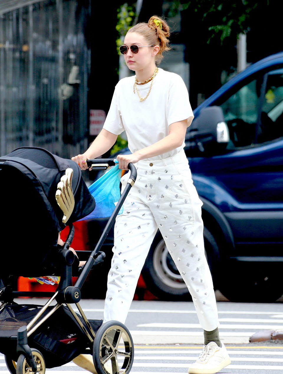 Gigi Hadid walks in Soho, New York City, NY, USA, on July 28, 2021. - Credit: Dylan Travis/AbacaPress/SplashNews.com