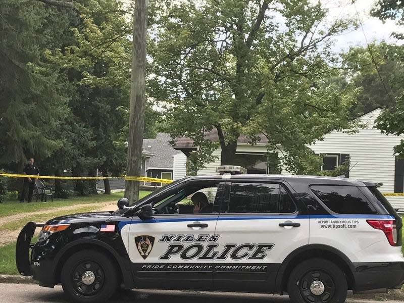 A Niles police car secures a home during a 2017 homicide investigation. Niles police are currently investigating a shooting that left a 14-year-old boy dead north of the city on Thursday May 12, 2022.