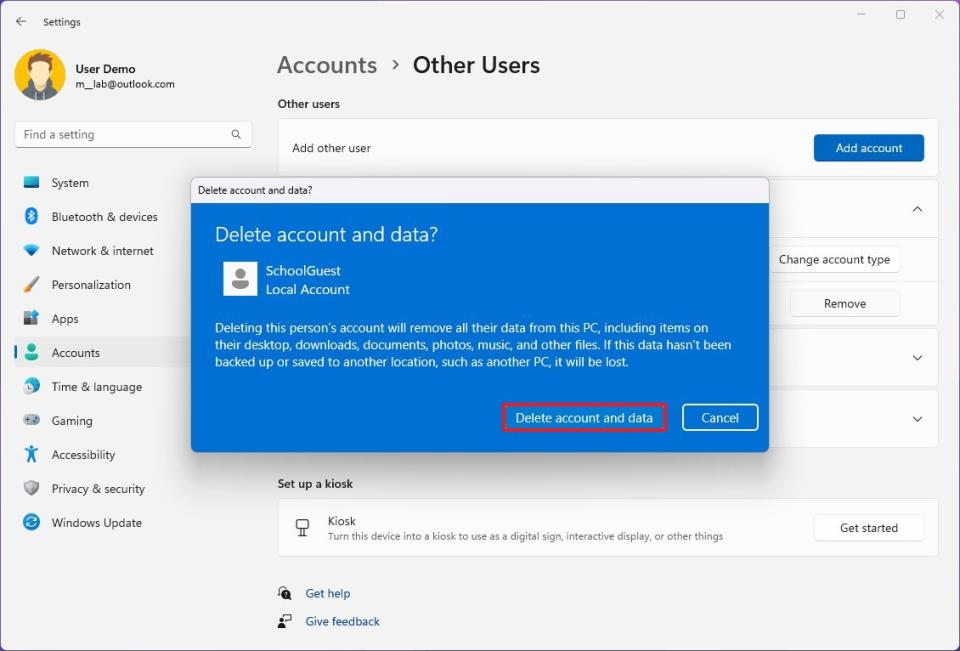 Delete account data