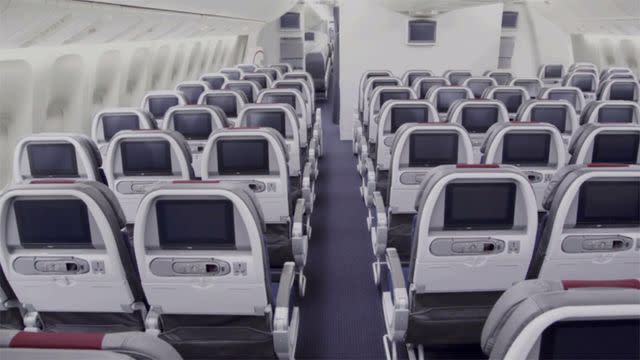 <p>getty</p> Stock image of seats inside an airplane