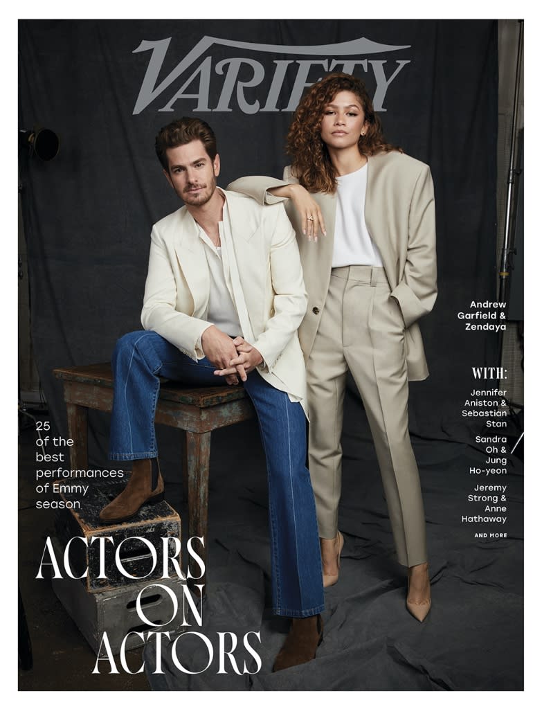 Andrew Garfield and Zendaya star on the cover of ‘Variety’ for its’ 2022 Actors on Actors’ issue. - Credit: Alexi Lubomirski for Variety