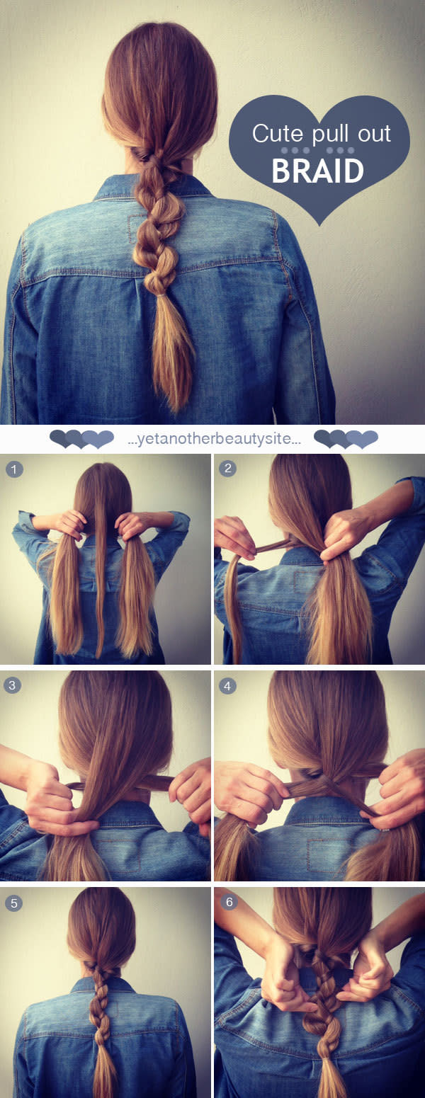 <p><i>[Photo: Yet Another Beauty Blog]</i><br></p><p> A simple plait that you can do on the side, in a high ponytail or where ever you prefer! <br></p><p>Get the full tutorial <a href="http://yetanotherbeautysite.com/Tutorials/cutepulloutbraid.html" rel="nofollow noopener" target="_blank" data-ylk="slk:here.;elm:context_link;itc:0;sec:content-canvas" class="link ">here.</a></p>