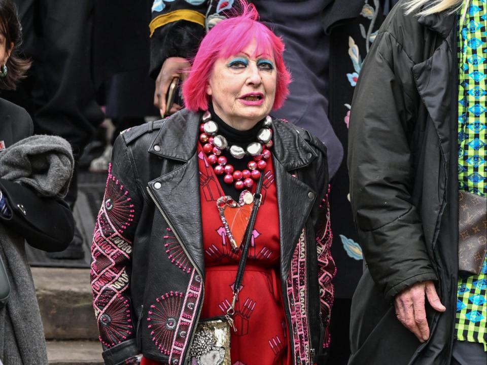 Dame Zandra Rhodes attends a memorial service to honour and celebrate the life of Dame Vivienne Westwood at Southwark Cathedral (Getty Images)