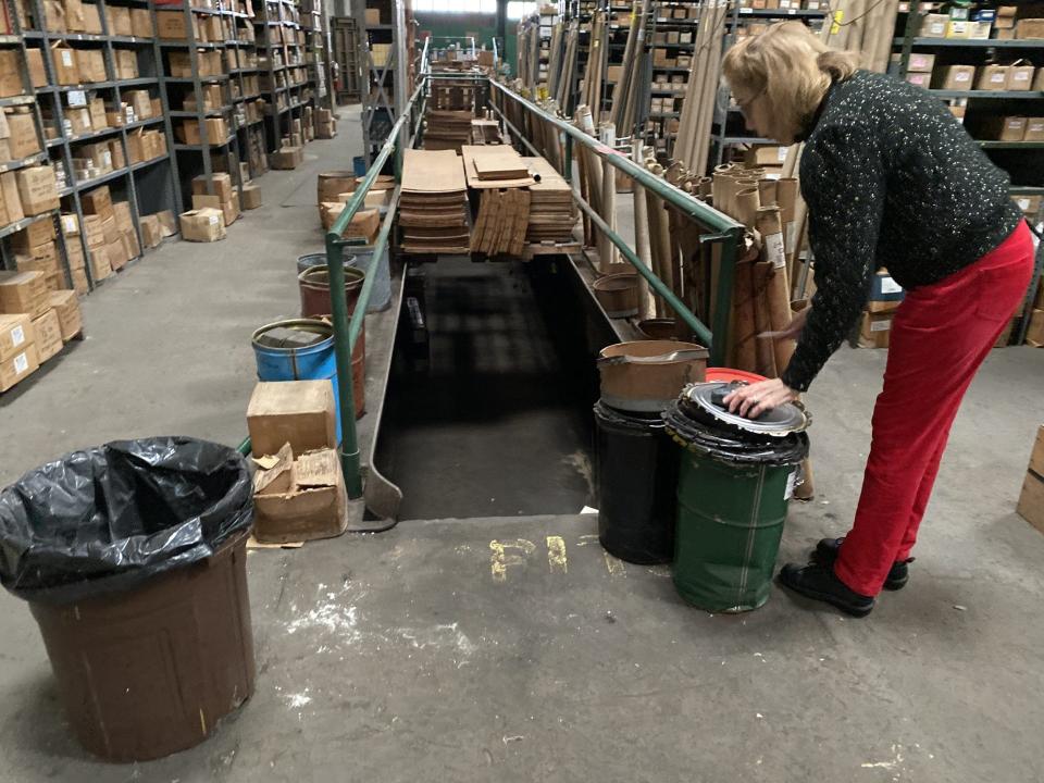 The steps to the four-foot-high maintenance pits is normally blocked. Capital operator Marianne Clay removed – and then – replaced the obstructions after showing the pit.