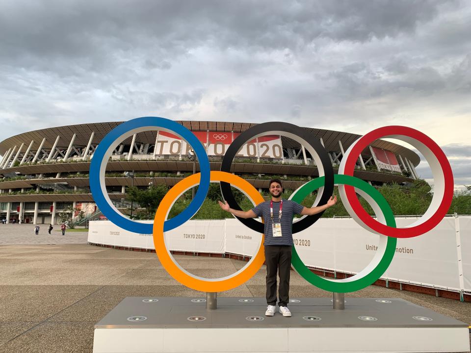 Before the closing ceremony, I had to have my picture taken with the Olympic rings.