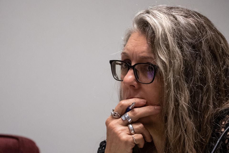 Rep. Jennifer Longdon attends a House Ethics Committee hearing on Rep. Stephanie Stahl Hamilton's hiding of Bibles in the House members lounge, at the Arizona state Capitol in Phoenix on May 25, 2023.