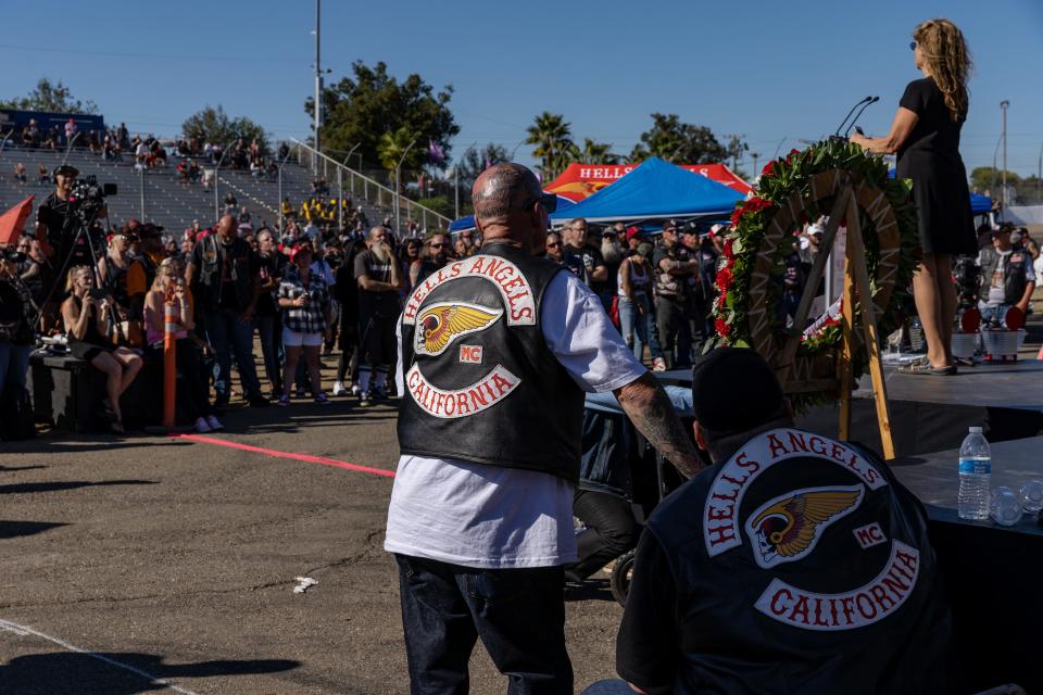 People gather  at Stockton 99 Speedway, Stockton to memorialize Hells Angels leader Ralph &quot;Sonny&quot; Barger on Saturday, Sept, 24, 2022.