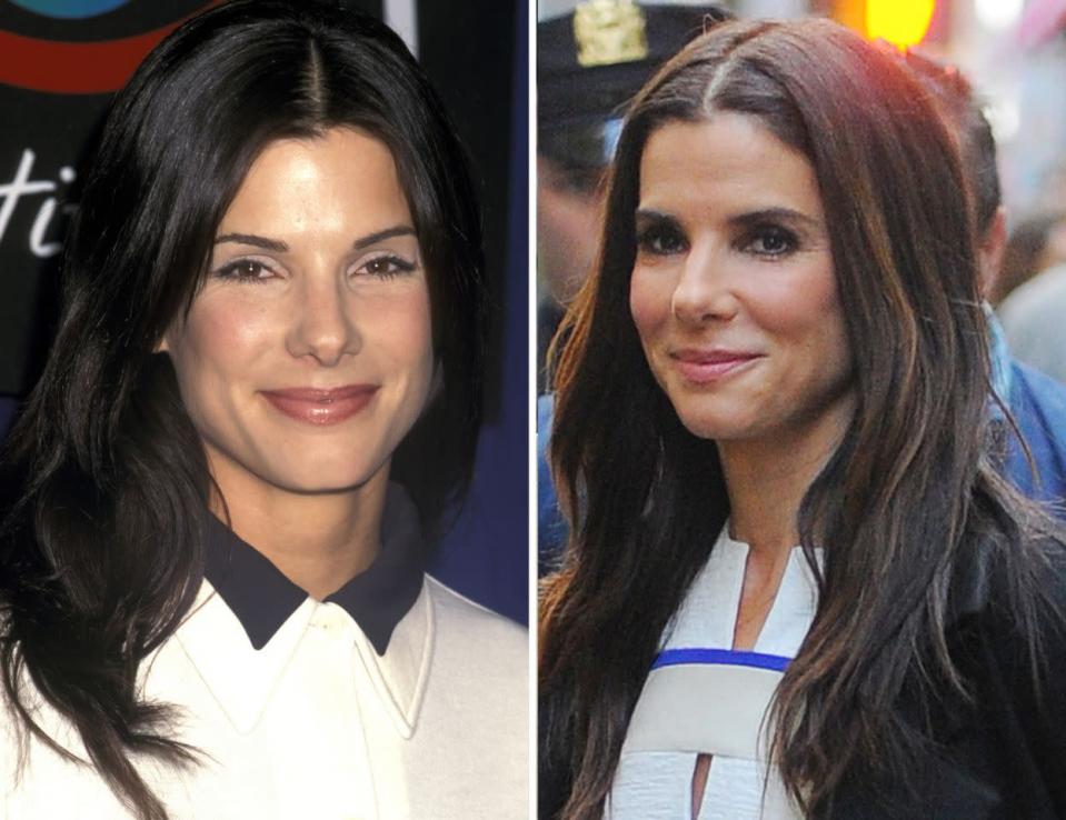 Sandra Bullock Nos gusta por esa belleza natural que nunca ha pedido, ni con 28 ni 51 (su edad actual). Diríamos incluso que ha vuelto a su peinado de entonces, y ¡bien hecho!