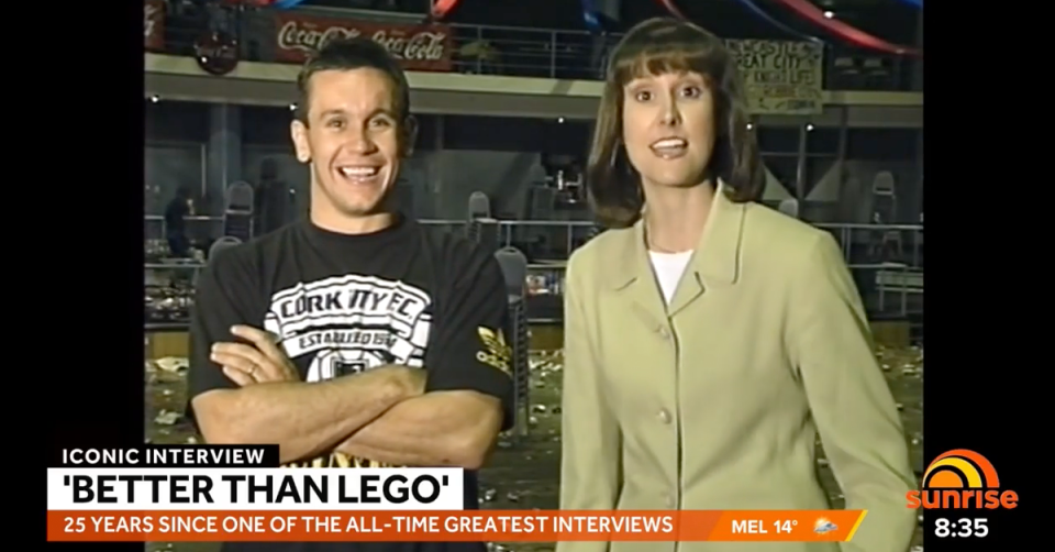 Sunrise's Nat Barr standing next to Matthew Johns in 1997.