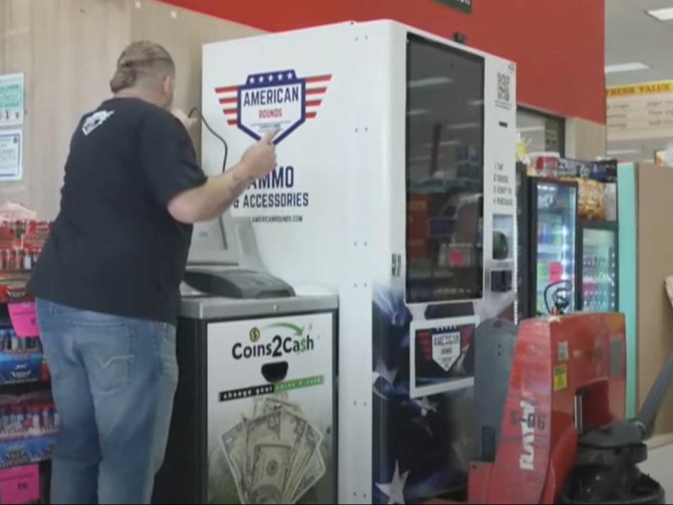 An American Rounds ammunition vending machine is installed in a Fresh Value grocery store in Tuscaloosa, Alabama. The machine requires customers to provide photo ID to verify their age and facial recognition technology matches their faces to their identification (screengrab/13 News Now)