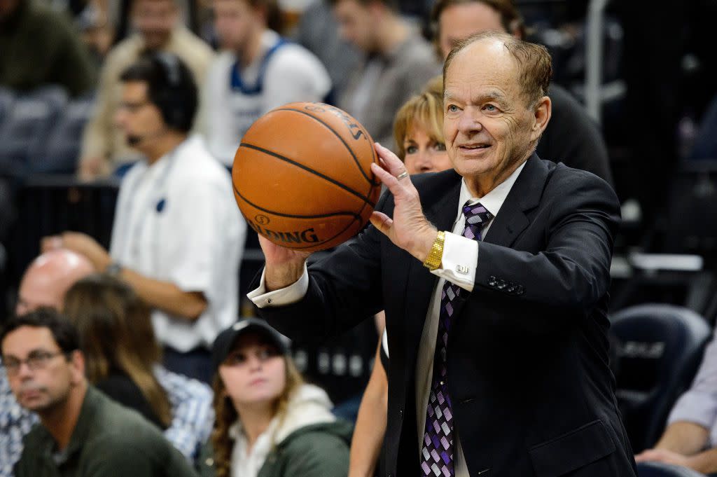 Glen Taylor, owner of the Minnesota Timberwolves passes a ball before the game between the Minnesota Timberwolves and the San Antonio Spurs