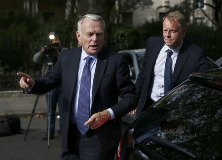 France Foreign Minsiter Jean-Marc Ayrault arrives at 10 Carlton House Terrace in central London, where representatives from Britain, China, France and energy company EDF will sign an agreement to build and operate a new nuclear power station at Hinkley Point, Britain, September 29, 2016. REUTERS/Peter Nicholls