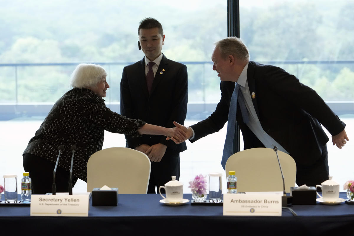 Yellen, the US Treasury Secretary, convenes with international business executives in China before trade negotiations.