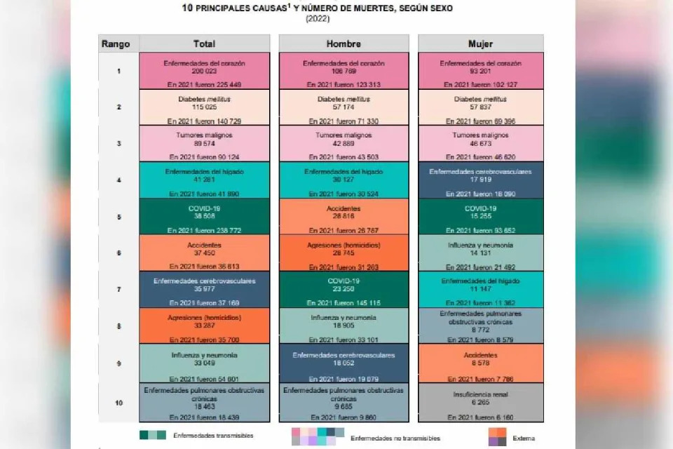 causas muerte en méxico 2022 inegi