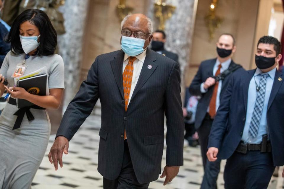 James Clyburn walks to his office from the House floor inside the US Capitol.