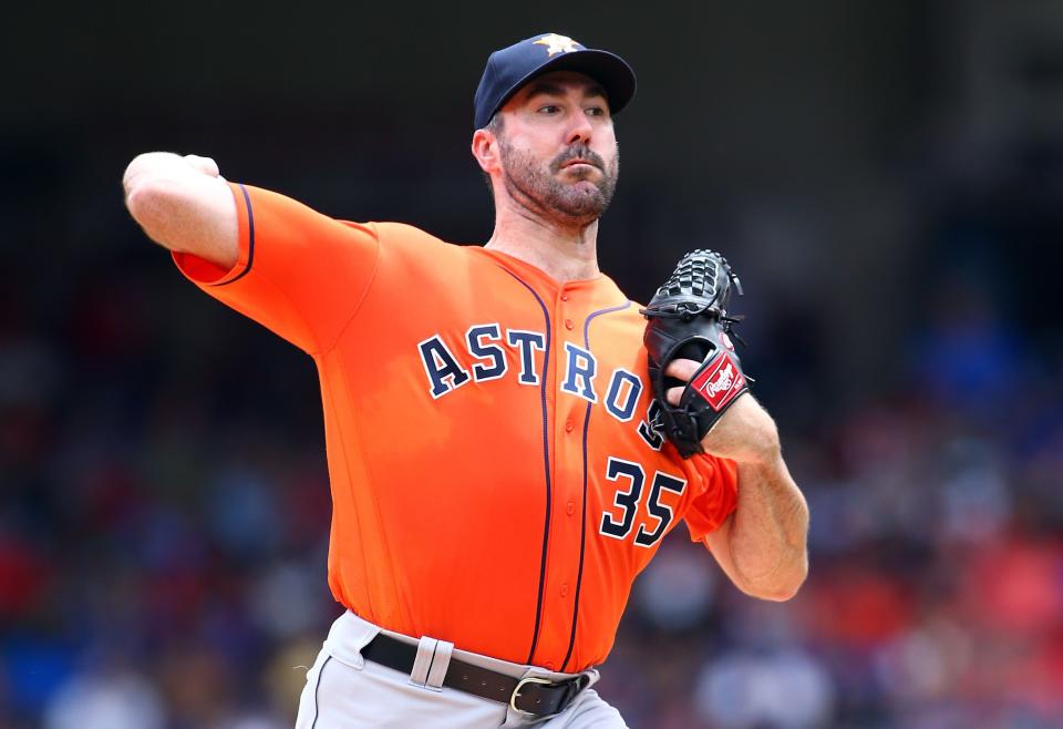 太空人王牌老將韋蘭德(Justin Verlander)，防禦率1.74，今年塞揚獎的大熱門。法新社