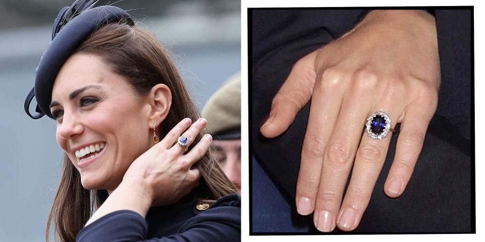 <p>The Duchess of Cambridge's engagement ring is also a family heirloom, having belonged to William's mother Princess Diana. In fact, the sapphire and diamond ring was the Princess of Wales' engagement ring, bought for her by Prince Charles when he proposed in 1981.</p><p>'I thought it was quite nice because obviously she's not going to be around to share in the fun and excitement of it all so this was my way of keeping her close to it all,' William said <a href="https://www.youtube.com/watch?v=U4RcE9G1MhM" rel="nofollow noopener" target="_blank" data-ylk="slk:during their engagement interview.;elm:context_link;itc:0;sec:content-canvas" class="link ">during their engagement interview. </a></p><p>'It's beautiful and very special,' Middleton echoed.</p><p><a class="link " href="https://www.johnlewis.com/e-w-adams-18ct-white-gold-sapphire-and-diamond-engagement-ring-0-45ct/p3104216" rel="nofollow noopener" target="_blank" data-ylk="slk:SHOP SIMILAR;elm:context_link;itc:0;sec:content-canvas">SHOP SIMILAR </a> 18ct White Gold Diamond Sapphire Halo Ring, Beaverbrooks, £1,500</p>