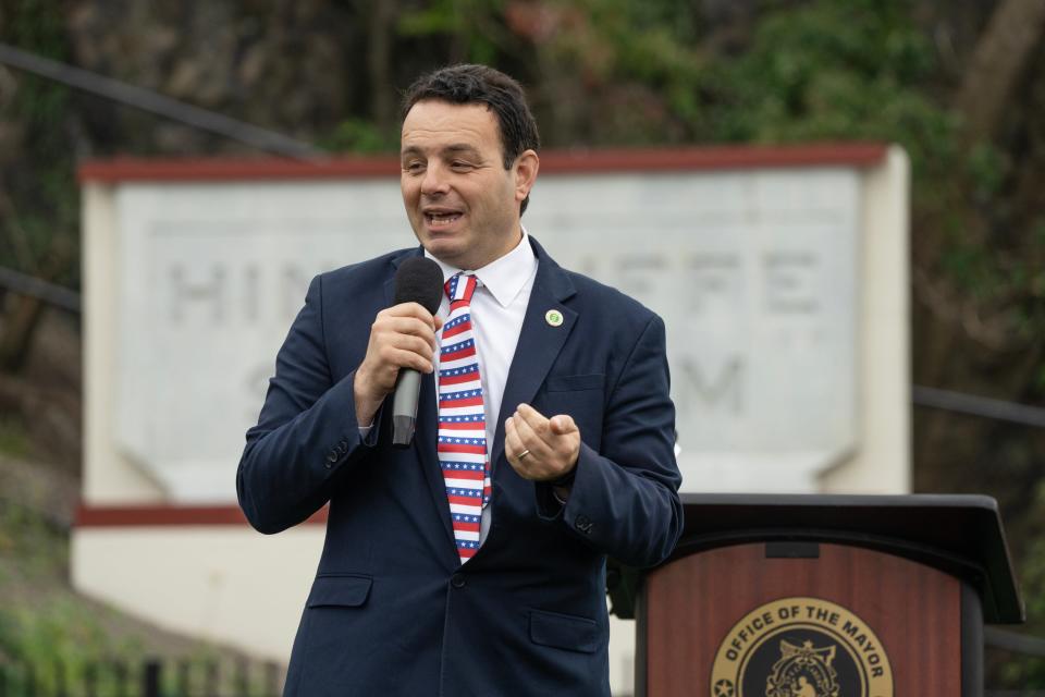 Paterson Mayor Andre Sayegh gives his 2023 Paterson State of the City Address at the historic Hinchliffe Stadium on Thursday Sept. 28, 2023.