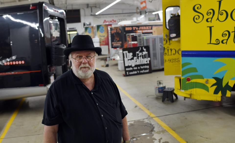 The Dogfather owner Mark Gallant at his food truck WooTrucks headquarters in Boylston in a 2021 photo.