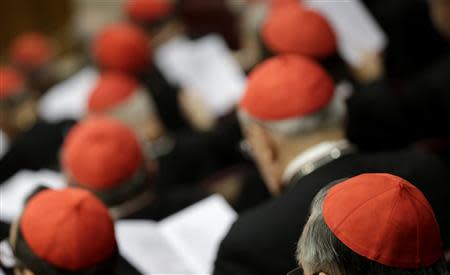 Cardinals are seen as Pope Francis leads a special consistory for the family in the Paul VI's hall at the Vatican February 20, 2014. REUTERS/Max Rossi