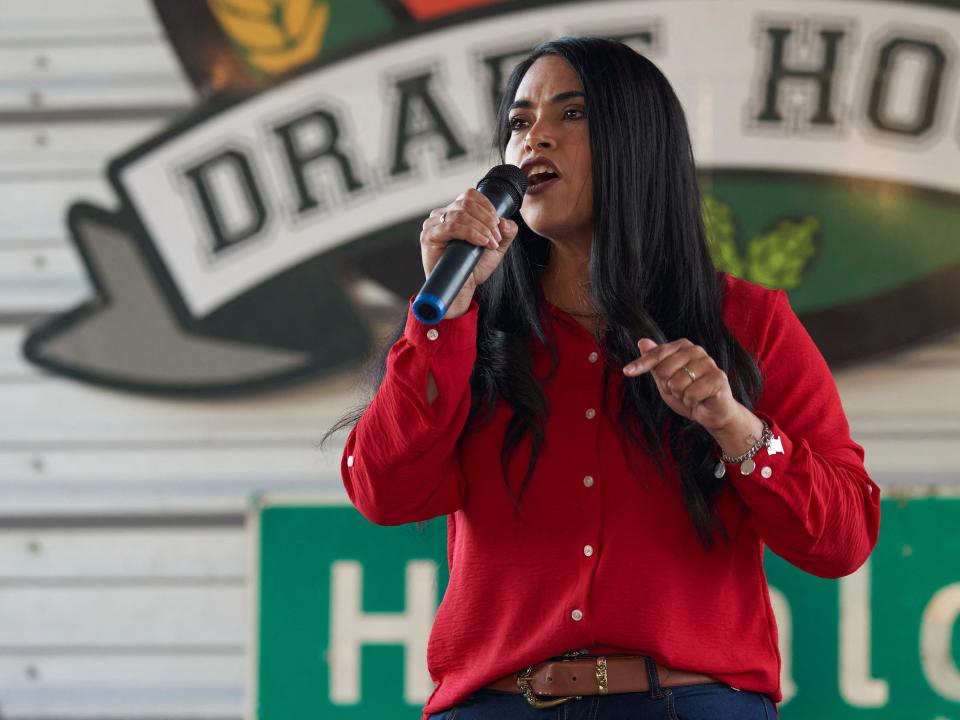 S Republican Representative Mayra Flores of Texas, who is running for reelection, speaks at a campaign event on October 10, 2022 at the University Drafthouse in Mcallen, Texas.