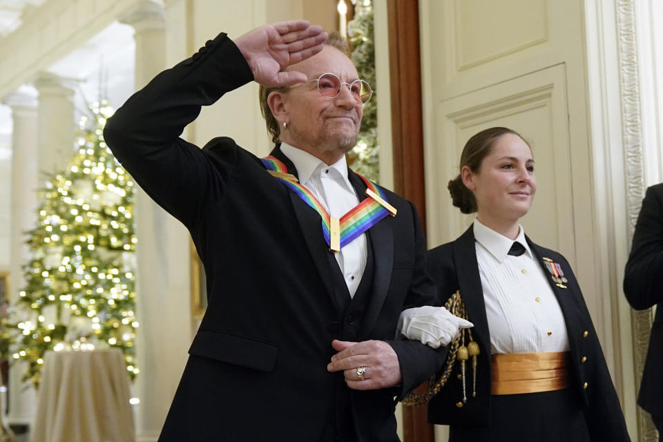 Bono arrives to attend the Kennedy Center honorees reception at the White House in Washington, Sunday, Dec. 4, 2022. (AP Photo/Manuel Balce Ceneta)