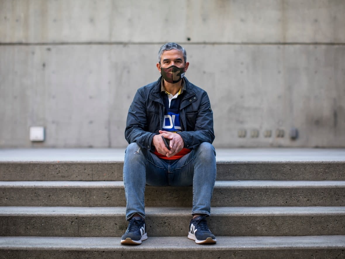 Nader Ahmadirad, who was shot seven times in a case of mistaken identity while delivering food, is pictured in Vancouver on Oct. 19.  (Ben Nelms/CBC - image credit)