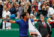 Tennis - ATP 1000 - Monte Carlo Masters - Monte-Carlo Country Club, Roquebrune-Cap-Martin, France - April 20, 2019 Italy's Fabio Fognini celebrates winning his semi final match against Spain's Rafael Nadal REUTERS/Eric Gaillard