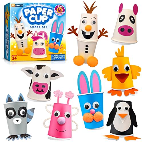 Arts and Crafts for Kids Ages 4-8, Create Your Own Animal Crafts Using Cups, Kit Includes Supplies, and Instructions, Best Craft Set for Kids Ages Toddlers 3,4,5,6,-8