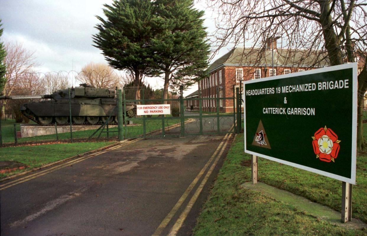 A general view of  Catterick Garrison, North Yorkshire today (Tuesday).   The Army has warned soldiers at the Garrison  to have Aids tests immediately because at least two women who live nearby are infected and are believed to be regularly sleeping with men from the base.  05/08/03 Police were brought in to investigate the circumstances of the death of a 21-year-old soldier who was found hanged at one of Europe's largest military garrisons, the Army confirmed.   Lance Corporal Derek McGregor, 21, from Blackpool, Lancs, was found dead at Catterick Garrison in North Yorkshire on July 7, an Army spokesman said.He was a medical technician with the 3 Close Support Medical Regiment.  