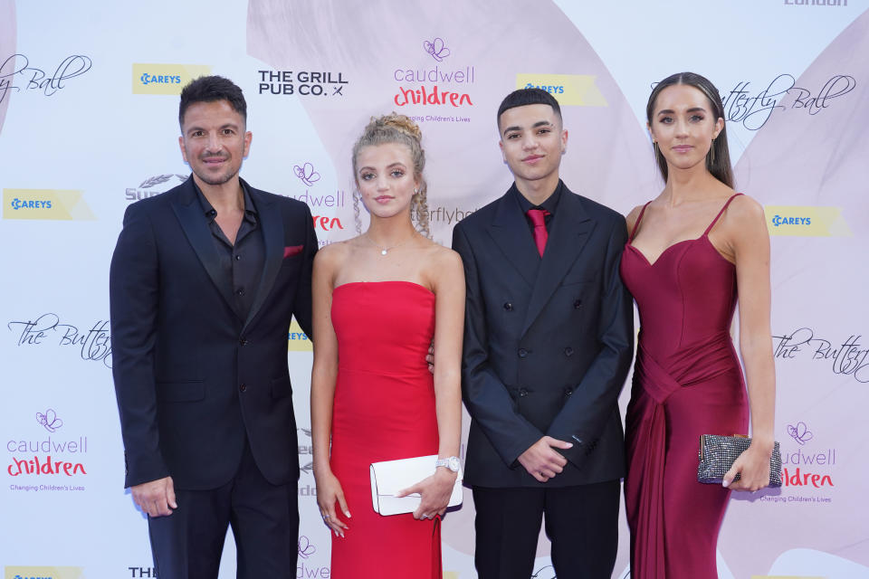 Peter, Princess, Junior, and Emily Andre arriving for the annual charity Butterfly Ball at The Londoner Hotel in Leicester Square, central London. Picture date: Thursday July 7, 2022. (Photo by Ian West/PA Images via Getty Images)