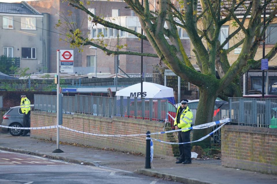 The scene near Vine Close, Hackney, east London, following a shooting incident (Lucy North/PA) (PA Wire)