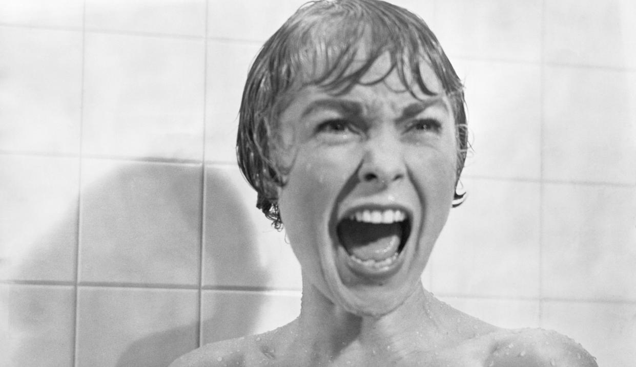 In the shower scene from the film Psycho, Marion Crane (played by Janet Leigh) screams in terror as Norman Bates tears open her shower curtain.