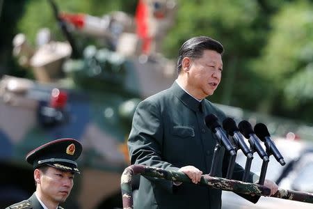 Chinese President Xi Jinping inspects troops at the People's Liberation Army (PLA) Hong Kong Garrison as part of events marking the 20th anniversary of the city's handover from British to Chinese rule, in Hong Kong, China June 30, 2017. REUTERS/Damir Sagolj