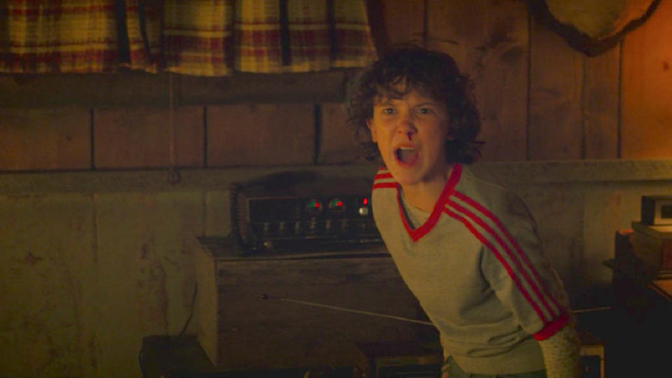 <p> When Eleven was fighting with Hopper about her life, and how she wanted to live it instead of hiding inside his cabin all the time, she loses her temper and uses her powers. Talk about a teenage meltdown. While I do love my coming of age stories, many of which have a child-parent fight like this, I have to say that Eleven took it to the max (pun intended). </p> <p> But of course, this is Eleven, and when Eleven freaks out, she causes mayhem all around her. This includes breaking things inside the home, causing things to fall off the wall, and several other instances - including slamming  the door -- all using her mind. I have to say, I have a lot of respect for David Harbour’s Hopper in <em>Stranger Things, </em>because I don’t think I could deal with <em>that </em>level of a meltdown.  </p>