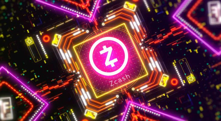 An image of the Zcash logo against a futuristic background.