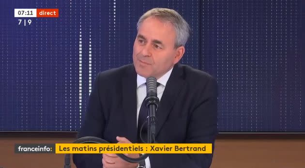 Xavier Bertrand sur le plateau de France info ce lundi 4 octobre (Photo: Capture France info)