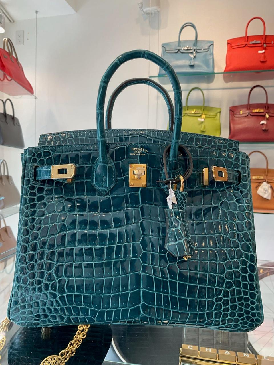 A 32-centimeter Vert Biosphere Birkin bag that was taken from Only Authentics luxury boutique during a grab and smash December 14.