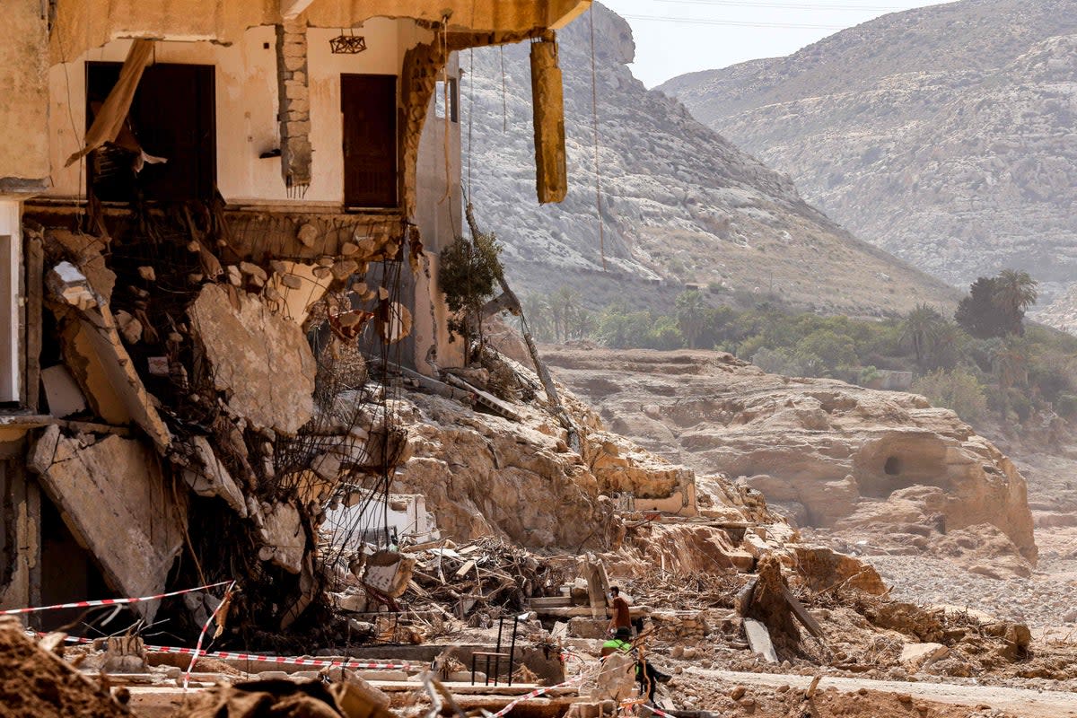 A destroyed building in the city of Derna (AFP via Getty)