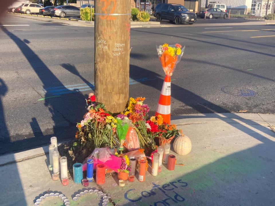 This memorial to Carter Figgs, who died of injuries sustained in a fatal crash in Salisbury, has been erected at the corner of Route 13 and Lloyd Street, where the crash occurred early Saturday, Oct. 7, 2023.