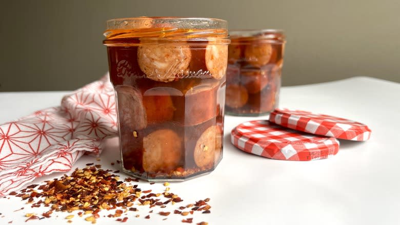 sausage chunks in liquid