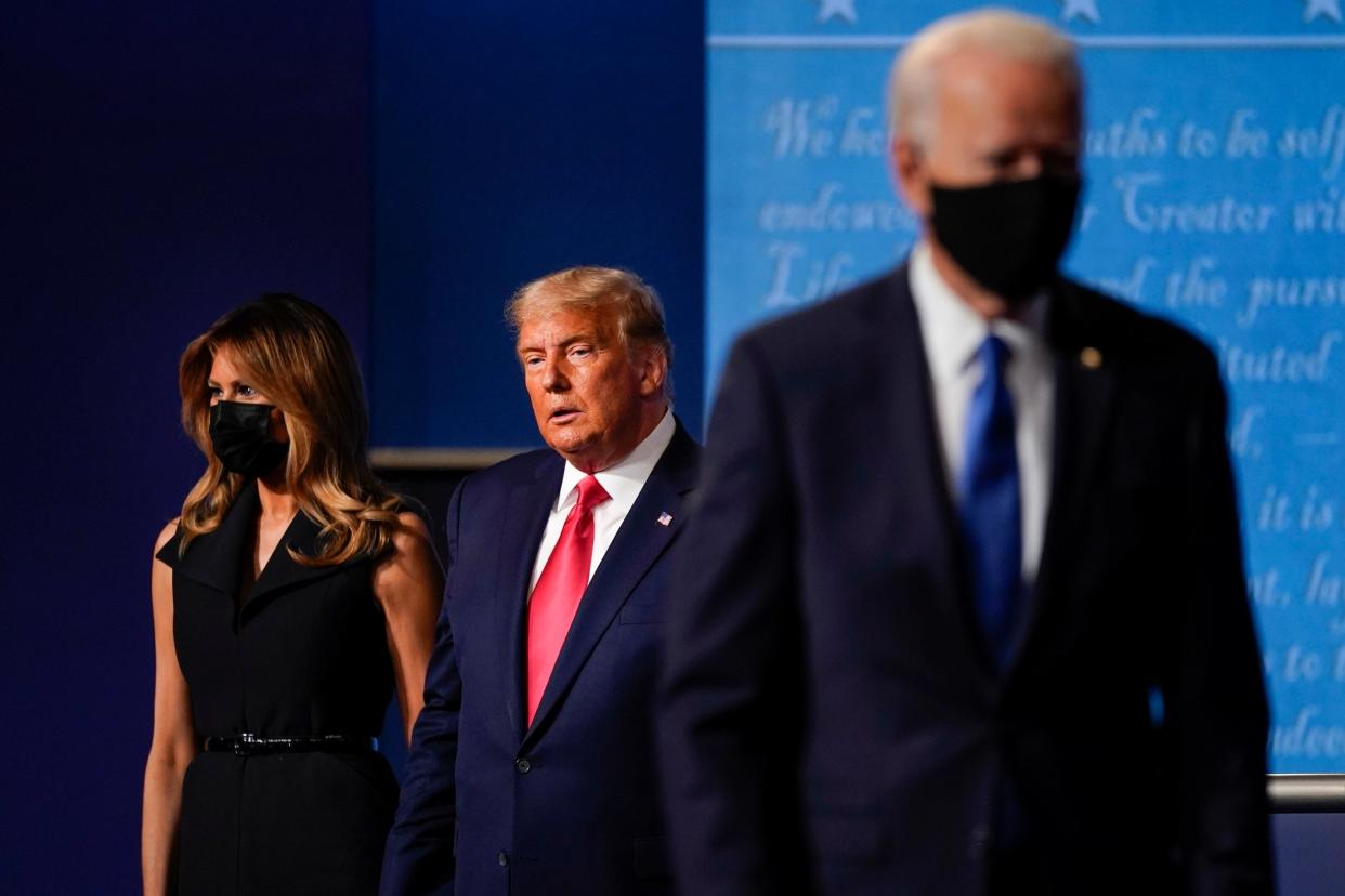 Joe Biden and Donald Trump on stage at the final presidential debate: AP