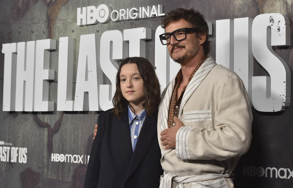 Bella Ramsey, left, and Pedro Pascal arrive at a For Your Consideration red carpet for 