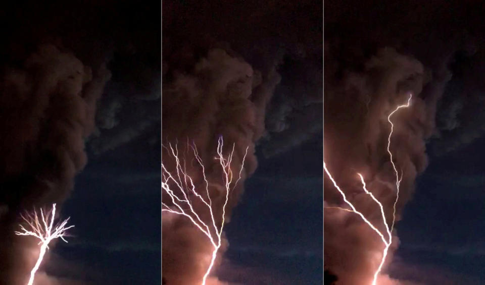 The Taal volcano in the Philippines caused lightning to flash across the sky as it spewed ash (Pictures: SWNS)