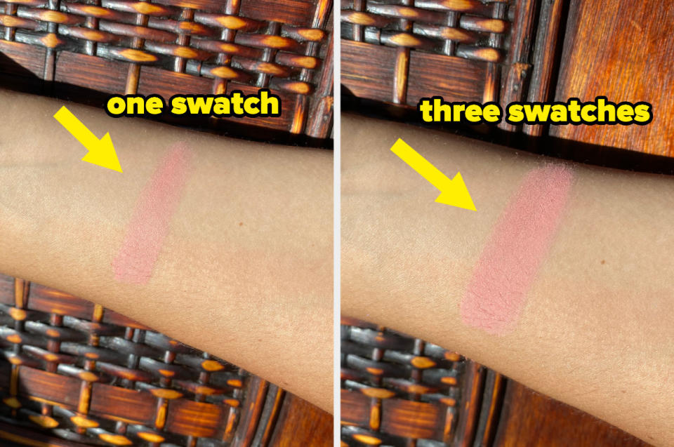 one swatch of color; three swatches of color