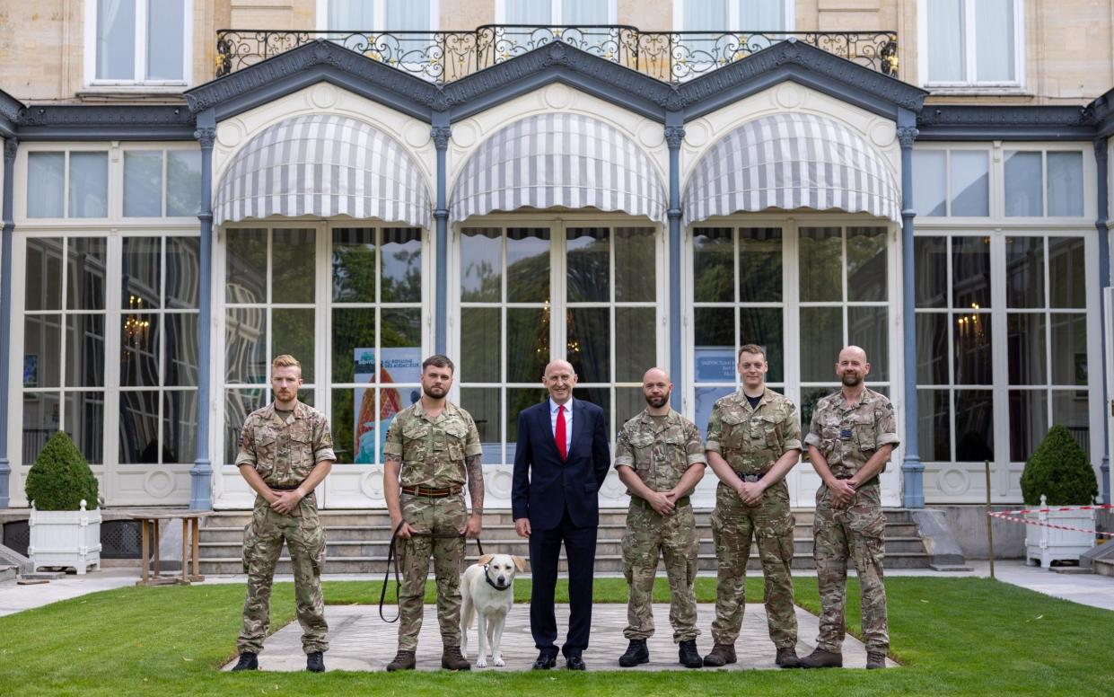 John Healey, the Defence Secretary, meets UK armed forces personnel being deployed to Paris to help provide security at the Olympics